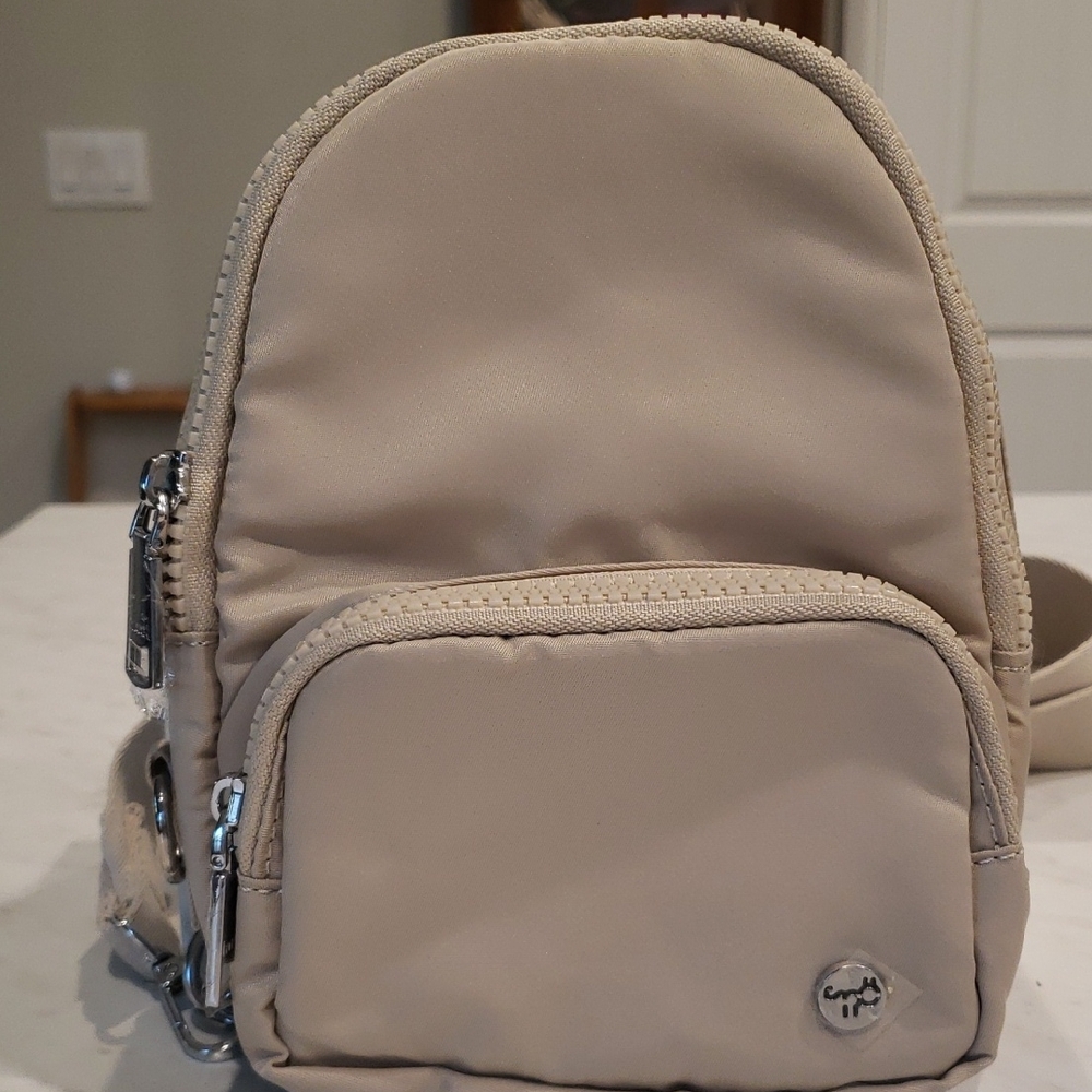 Inicat Beige Nylon Crossbody Sling Backpack